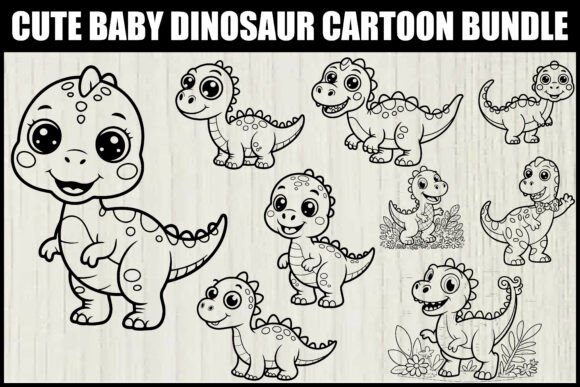 Download Cute Baby Dinosaur Cartoon SVG Set - Premium Resources