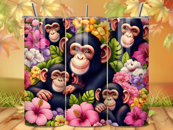 Download Floral Cute Monkeys Jungle Tumbler Wrap - Monkeys Collection