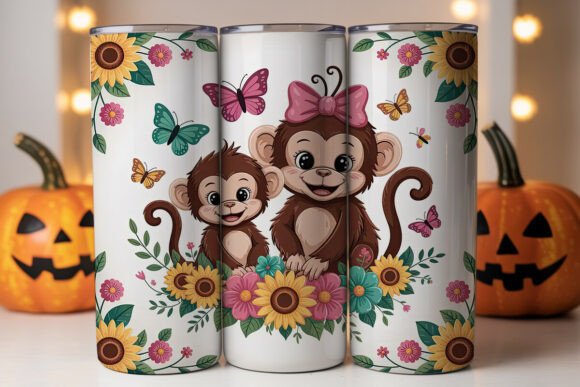 Download Cute Monkeys Sunflower 20oz Tumbler Wrap - Monkeys Collection